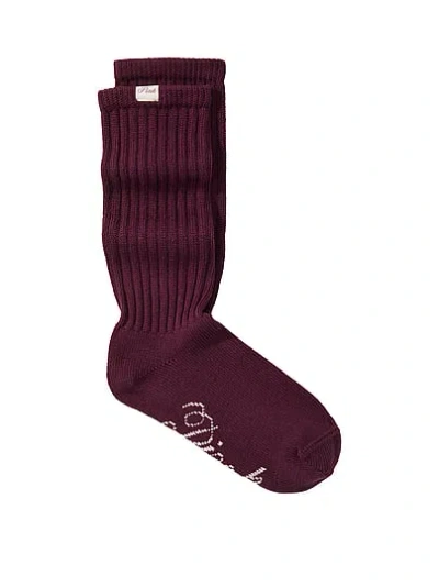 Pink Ribbed Slouch Socks In Purple