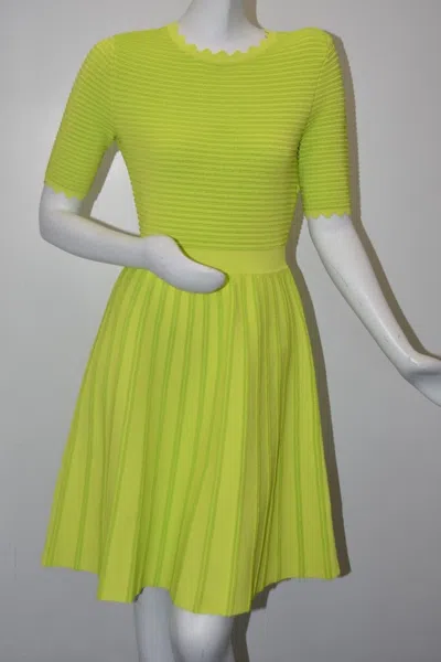 Pre-owned Pink Rose $1295 Lela Rose Textured Half Sleeve Scalloped Knit Dress Lime Xs S M L Xl In Lime, Green