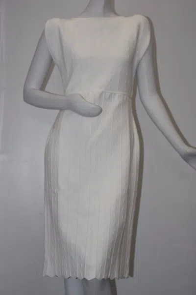 Pre-owned Pink Rose $1495 Lela Rose Dot Pattern Fitted Knit Dress Ivory White Xs M Stunning