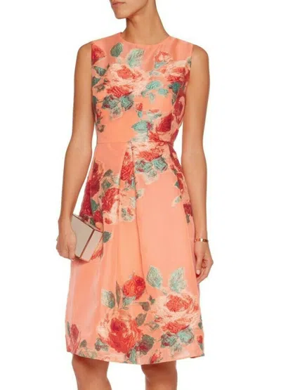 Pre-owned Pink Rose $1995 Lela Rose Metallic Organza Fil Coupe Rose Floral Salmon Grace Dress 6 In Salmon Coral