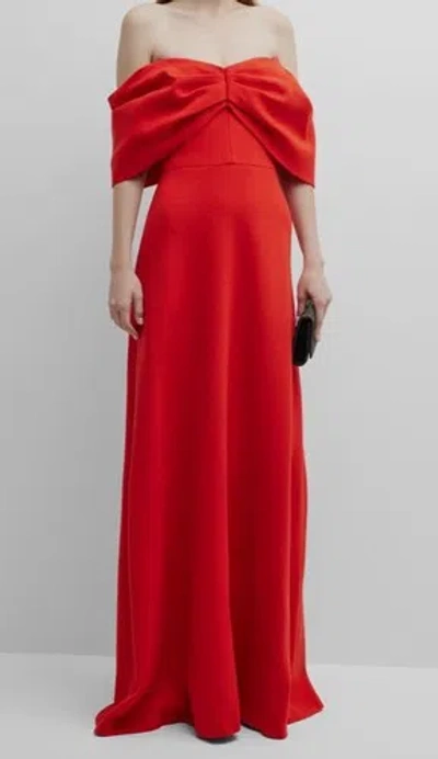 Pre-owned Pink Rose $2990 Lela Rose Women's Red Bow Off-the-shoulder Gown Dress Size 8