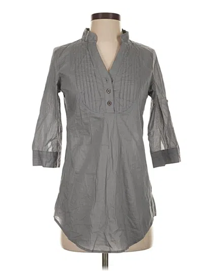 Pink Rose 3/4 Sleeve Button Down Shirt In Gray