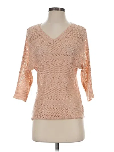 Pre-owned Pink Rose 3/4 Sleeve Top Tan V-neck Tops