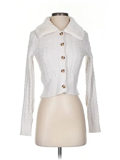 Pre-owned Pink Rose Cardigan Sweater In White