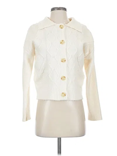 Pre-owned Pink Rose Cardigan Sweater In White