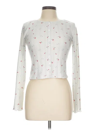 Pre-owned Pink Rose Cardigan Sweater In White