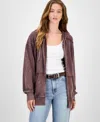 Pink Rose Hippie Rose Juniors' Mineral Wash Zip-up Hoodie In Brown