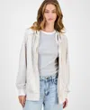 Pink Rose Hippie Rose Juniors' Mineral Wash Zip-up Hoodie In White