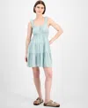 Pink Rose Juniors' Bubble-strap Tiered Mini Dress