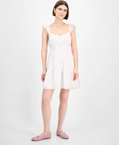 Pink Rose Juniors' Flutter-sleeve Floral-print Mini Dress