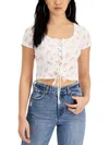 PINK ROSE JUNIORS WOMENS RIBBED FLORAL CROPPED