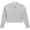 Pink Rose Kids' Cable Knit Polo Sweater In Gray