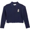 Pink Rose Kids' Cable Knit Polo Sweater In Blue