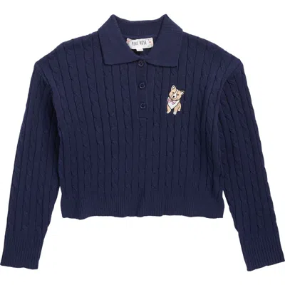 Pink Rose Kids' Cable Knit Polo Sweater In Blue