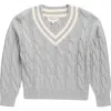 Pink Rose Kids' V-neck Cable Knit Sweater In Gray