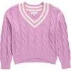 Pink Rose Kids' V-neck Cable Knit Sweater In Purple