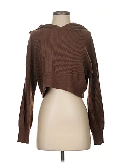 Pre-owned Pink Rose Long Sleeve Top Brown Cowl Neck Tops