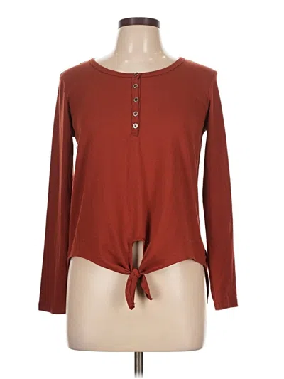 Pre-owned Pink Rose Long Sleeve Top Burgundy Keyhole Neckline Tops