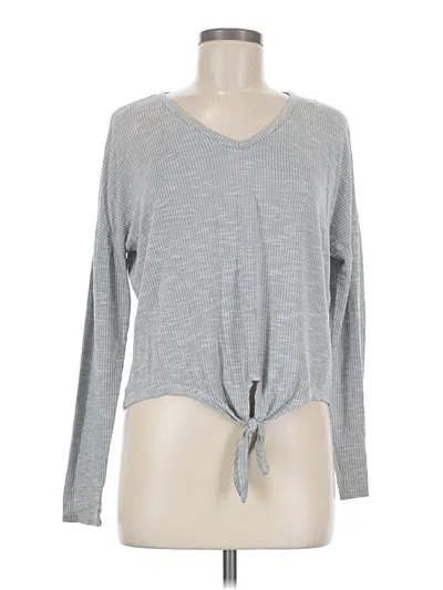 Pre-owned Pink Rose Long Sleeve Top Gray Crew Neck Tops