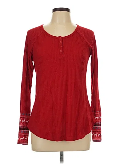 Pre-owned Pink Rose Long Sleeve Top Red Crew Neck Tops