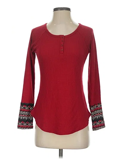 Pre-owned Pink Rose Long Sleeve Top Red Square Neckline Tops