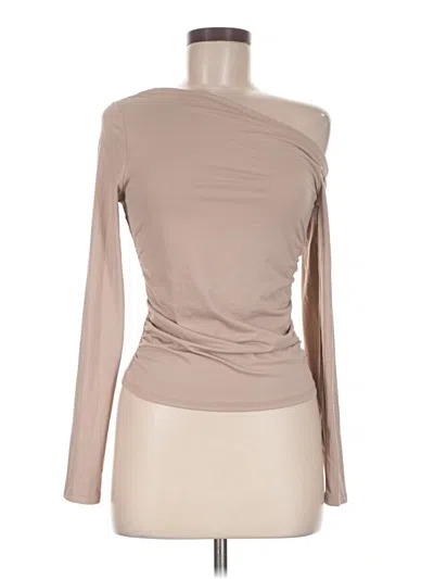 Pre-owned Pink Rose Long Sleeve Top Tan One Shoulder Neckline Tops