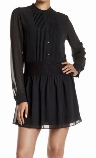 Pre-owned Pink Rose Marchesa Rose Pleated Front Lace Trim Caviar Black L/s Dress Womens Xs S M In Pink