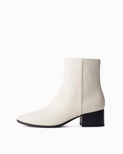 Pre-owned Pink Rose Rag & Bone - Aslen Mid Boot - Leather Chelsea Ankle Bootie - Size 7 In White