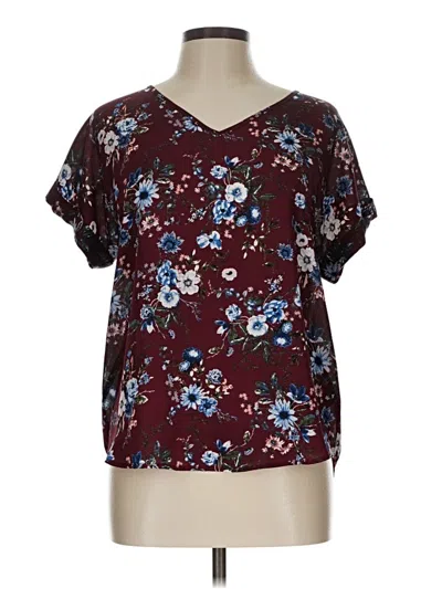 Pre-owned Pink Rose Short Sleeve Blouse In Burgundy