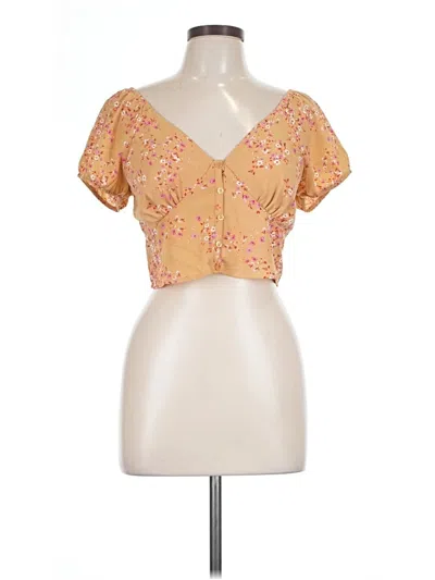 Pre-owned Pink Rose Short Sleeve Blouse In Gold
