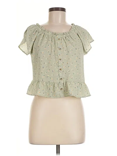 Pre-owned Pink Rose Short Sleeve Blouse In Green