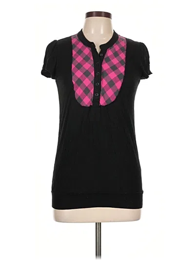 Pre-owned Pink Rose Short Sleeve Henley Shirt In Black