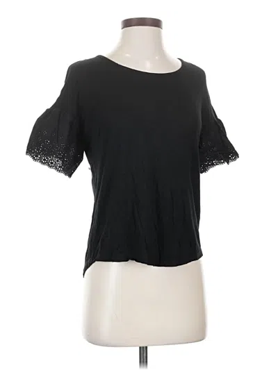 Pre-owned Pink Rose Short Sleeve Top Black Keyhole Neckline Tops