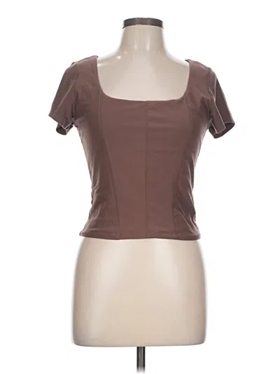 Pre-owned Pink Rose Short Sleeve Top Brown Sweetheart Neckline Tops