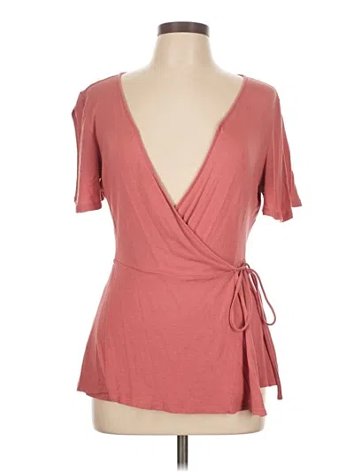 Pre-owned Pink Rose Short Sleeve Top Pink Plunge Neckline Tops