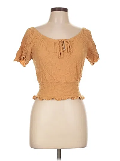 Pre-owned Pink Rose Short Sleeve Top Tan Sweetheart Neckline Tops