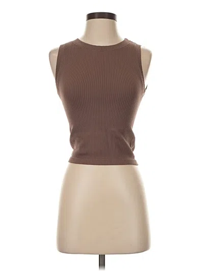 Pre-owned Pink Rose Sleeveless Top Brown Halter Neckline Tops