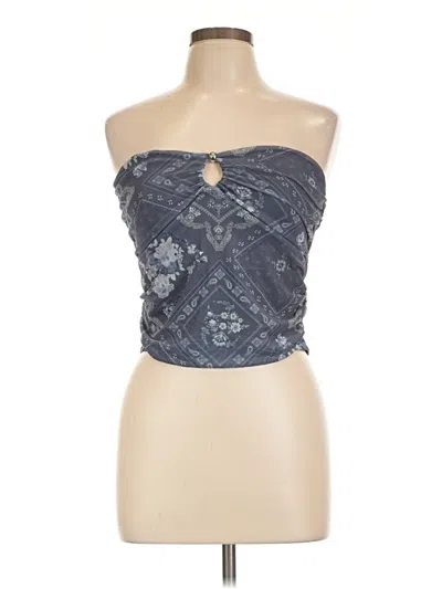Pre-owned Pink Rose Tube Top Blue Strapless Neckline Tops