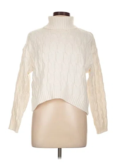Pre-owned Pink Rose Turtleneck Sweater In White