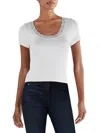 Pink Rose Womens Lace Trim Scoop Neck Pullover Top In White