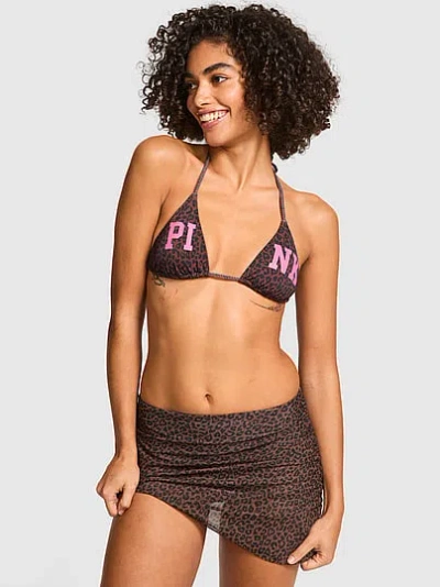 Pink Ruched Cheeky Bikini Swim Skort In Brown