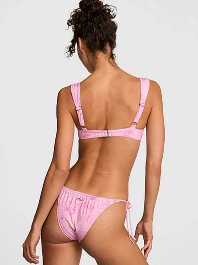 Pink Ruched Double-strap Brazilian Bikini Bottom In