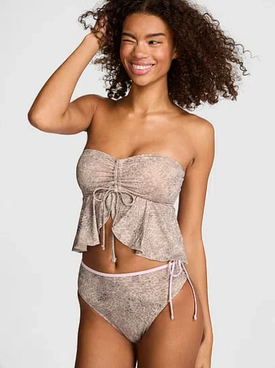 Pink Ruched Fly-away Tankini Top In Gray