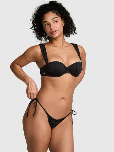 Pink Ruched Push-up Balconette Bikini Top In Black