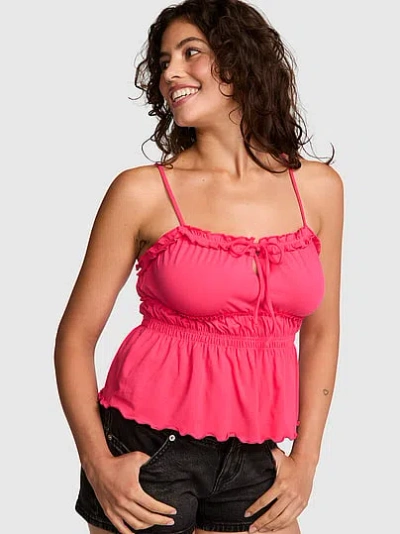 Pink Ruched Ruffle Cami In