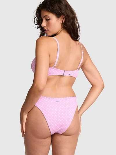 Pink Ruffle Cheeky Bikini Bottom In Animal Print