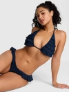 Pink Ruffle Triangle Bikini Top In Blue