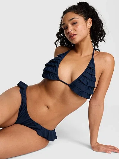 Pink Ruffle Triangle Bikini Top In Blue