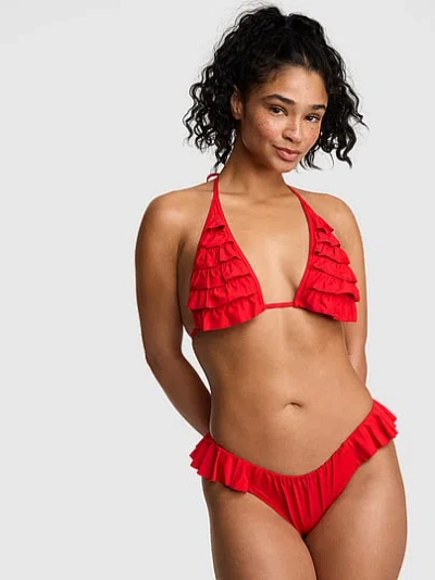 Pink Ruffle Triangle Bikini Top In Red