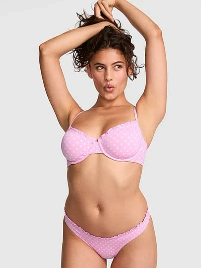 Pink Ruffle Unlined Bikini Top In Animal Print
